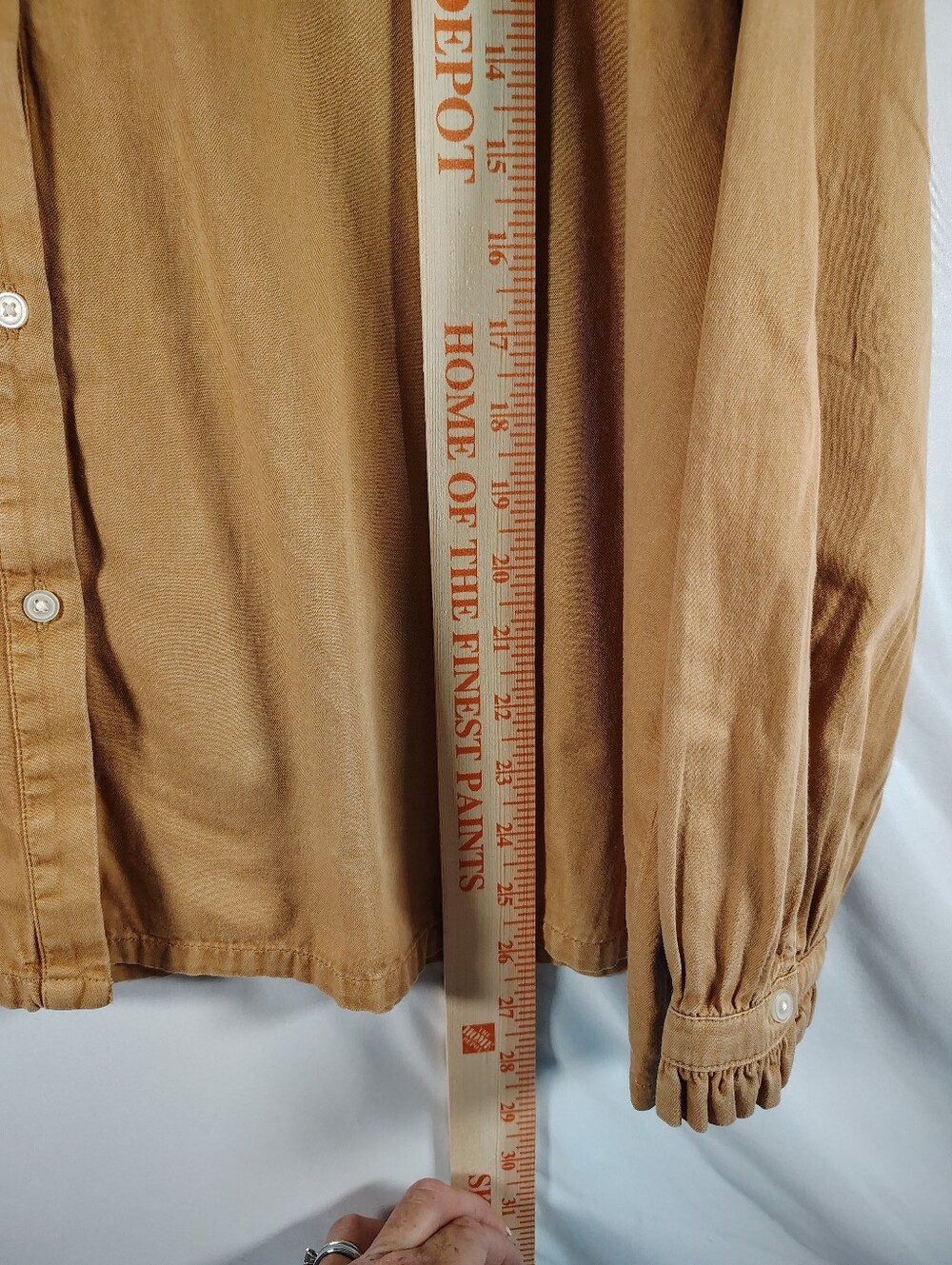 NWT LOFT Women's Ruffle Trim Button-Down Shirt - Camel Brown - Picture 5 of 7